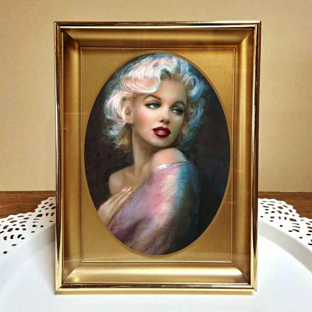Marilyn Monroe Art Print Painting Framed Oval Bronze Gold Matted  Antique Framed